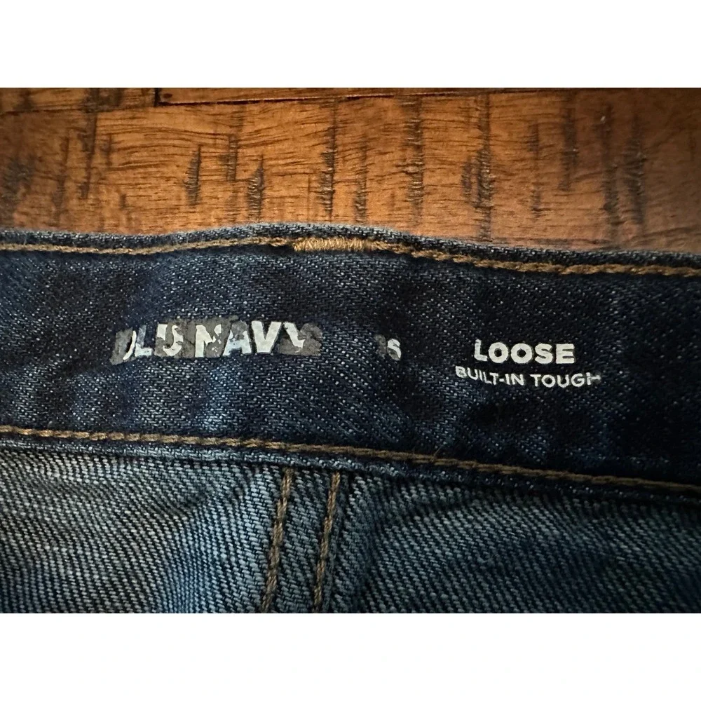 Old Navy Loose‎ Built-In Tough Dark Wash 100% Cotton Denim Jeans Youth Size 16